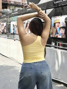 SHEIN EZwear 黄色加大码女士无袖修身时尚背心 - 黃色 - 查看 2
