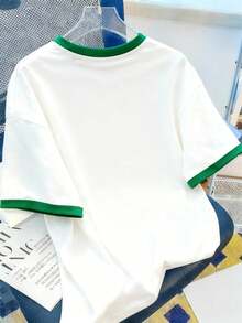 Manfinity Joysei Standard Size Men's Cherry Pattern Green Sleeve Splice T-Shirt - White - View 3