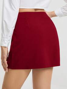 SHEIN Tall 女款低腰黑色裙子，適合夏季，紅色裙子、酒紅色裙子、波爾多紅裙子、紅色裙褲，適合高個子女性 - 酒紅色 - 查看 2