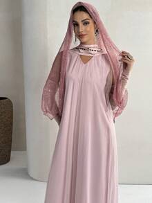 Yasmyna Women's Off-Shoulder Flowy Chiffon Patchwork Casual Party Dress - Pink - View 8