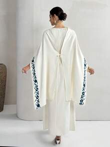 Yasmyna Women's Floral Print Poncho Design Elegant Arabic Dress - White - View 6