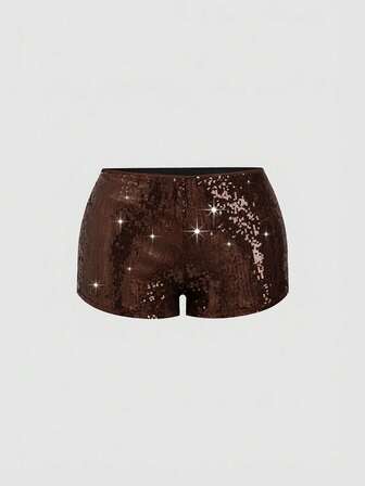 J-Fashion Short vintage taille basse super sexy en argent pailleté pour femmes