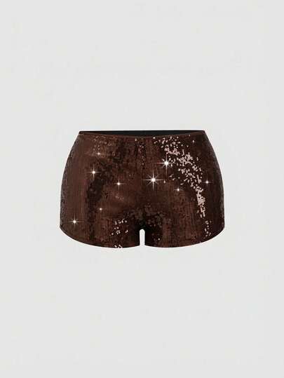 J-Fashion Pantaloncini vintage a vita bassa super corti e sexy in argento glitterato per donne