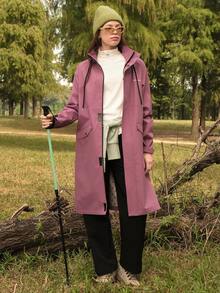 In My Nature Women's Letter Print Raglan Sleeve Hooded Outdoor Raincoat Jacket