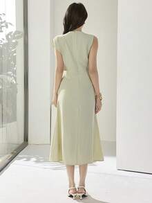 Heiryn Vestido de longitud media con cintura fruncida de unicolor elegante para uso diario de mujer - Verde - Ver 2