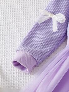 SHEIN Playful Pals فستان بياقة مستديرة وأكمام طويلة وذيل من الشبك مزين بالفراشات للبنات، طراز طازج وأنيق، جميل وحلو، مناسب للخريف/الشتاء