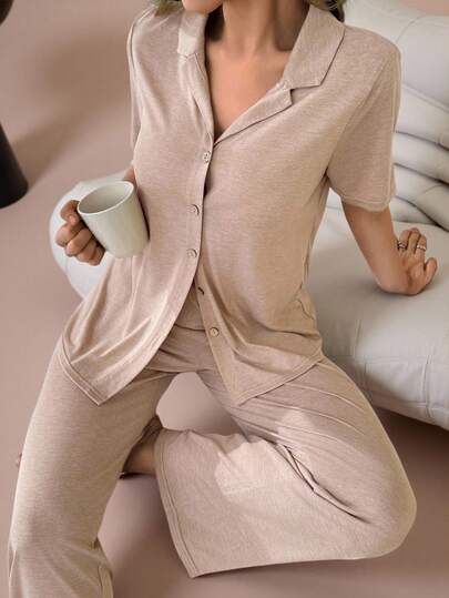 Lazeform 柔软舒适的纽扣上衣和裤子男女通用睡衣家居服套装