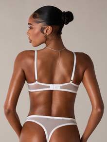 SHEIN BAE 2件套粉色浪漫女士文胸和内裤套装（带钢圈） - 白色 - 查看 2