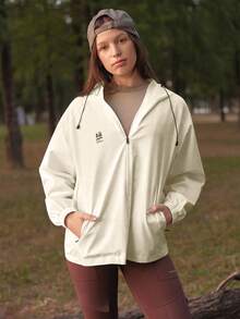 In My Nature Women's Solid Color Hooded Casual Jacket - White - View 4