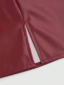 Sweetra Plus Size Women Ruched PU Leather A-Line Bodycon Mini Skirt With Side Slit - Red - View 5
