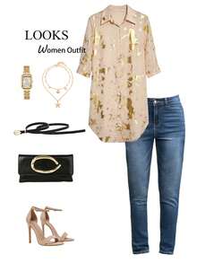 Franclia Women's Pink Leopard Print,Autumn,Elegant,Brunch Retro Gold Foil Tunic Blouse,Loose Long-Sleeved Shirt For Professional Working,Wedding,Party Blouses - Apricot - View 3