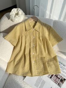 SHEIN 1 chiếc áo sơ mi kẻ caro thường ngày đa năng cho bé gái - Màu vàng - Xem 4