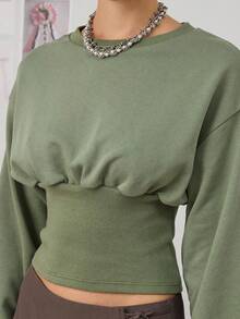 COUREZ Crew Neck Corset Sweatshirt /Y2K Going Out Women Cute Spring Tops Going Out Tops Tops - Green - View 7