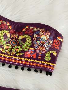 Swim Vcay Bộ đồ bơi mùa hè dành cho nữ gồm 2 món, áo quây có đệm và quần bikini kiểu Bohemian, thích hợp cho các lễ hội hoặc phong cách Boho. - Màu Đỏ Sâu - Xem 4