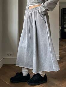 DAZY 复古美式极简高腰百搭休闲阔腿七分裤 - 灰色 - 查看 6