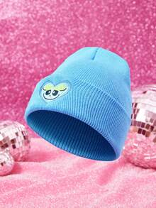 THE POWERPUFF GIRLS X SHEIN 1pc Knitted Beanie Hat With Cartoon Embroidery, Fashionable Street Riding Gift Choice - A - View 4