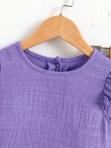 Elladie kids 女童纹理面料短袖纽扣后背T恤和休闲长裤两件套 - 紫色 - 查看 4