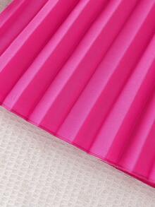 Glamorique Kids 女童纯色3D立体花卉装饰弹力腰A字褶皱连衣裙，适合海滩、生日派对、夏季穿着 - 玫紅色 - 查看 5