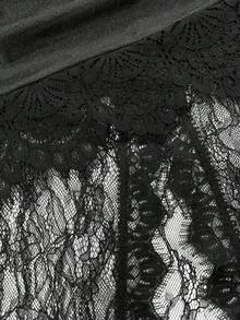 Elenzga 大码女式高腰褶皱优雅缎面撞色蕾丝半身裙 - 黑色 - 查看 4