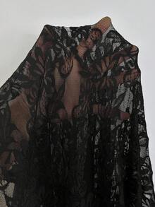 Auralis Plus-Size Spring/Summer Fashionable And Elegant Stretchy And Comfortable Party-Style Sleeveless Black Maxi Dress With Lace Hem,Bodycon,Summer Dresses,Wedding Guest Dress For Women - Black - View 7