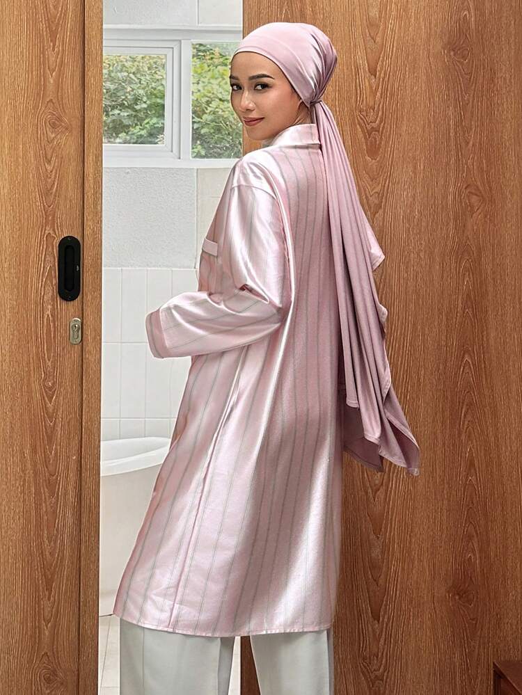 Satin Striped Loose Fit Women Nightgown