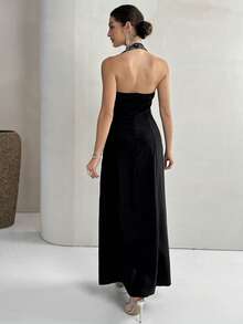 Yasmyna Women's Halter Backless Floral Print Elegant Party Dress - Apricot - View 5