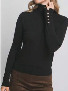 Blusa de punto con cuello alto y botones metálicos - Negro - Ver 7