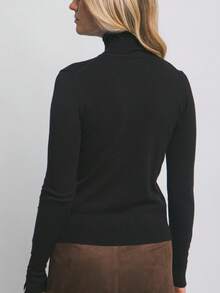 Blusa de punto con cuello alto y botones metálicos - Negro - Ver 9