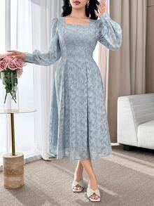 Feyla New Waist Cinching A-Line Romantic Elegant Cocktail Party Dress - Blue - View 4