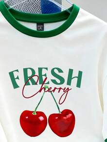 Manfinity Joysei Standard Size Men's Cherry Pattern Green Sleeve Splice T-Shirt - White - View 2