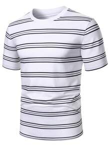 Manfinity Homme Men's Regular Fit Casual T-Shirt With Fashionable Striped Design Men's Casual T Shirt - White - View 3