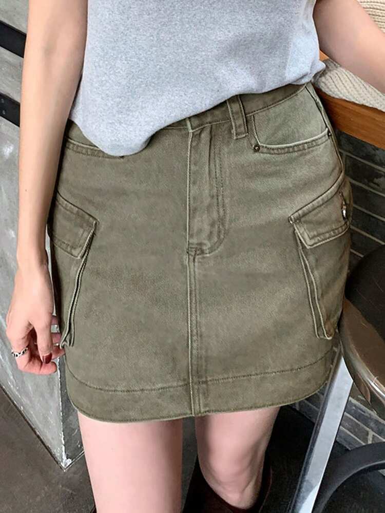 Utility Denim Mini Skirt, Flattering For Women