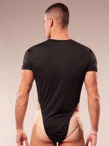 FeverCity 男士网眼拼接性感百搭短袖连体裤 - 黑色 - 查看 3