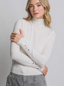Blusa de punto con cuello alto y botones metálicos - hueso - Ver 4