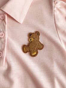 PrepCrw 女童荷叶边下摆 Polo 领泡泡袖连衣裙 - 粉色 - 查看 6