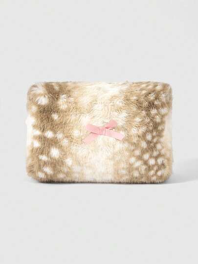 Fairycore Fluffy Deer Design Soft Bow Makeup Bag/Pouch