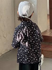 DAZY Young Boy Floral Print Lapel Single-Breasted Casual Versatile Daily Wear Short Sleeve Shirt Spring - Black - View 5