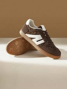 CUCCOO EASI Women's Fashionable Versatile Leopard Print Patchwork Casual Sneakers - Brown - View 4