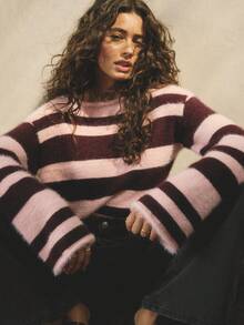 Aralina 甜美条纹毛绒针织圆领长袖舒适秋季毛衣上衣 - 彩色 - 查看 7