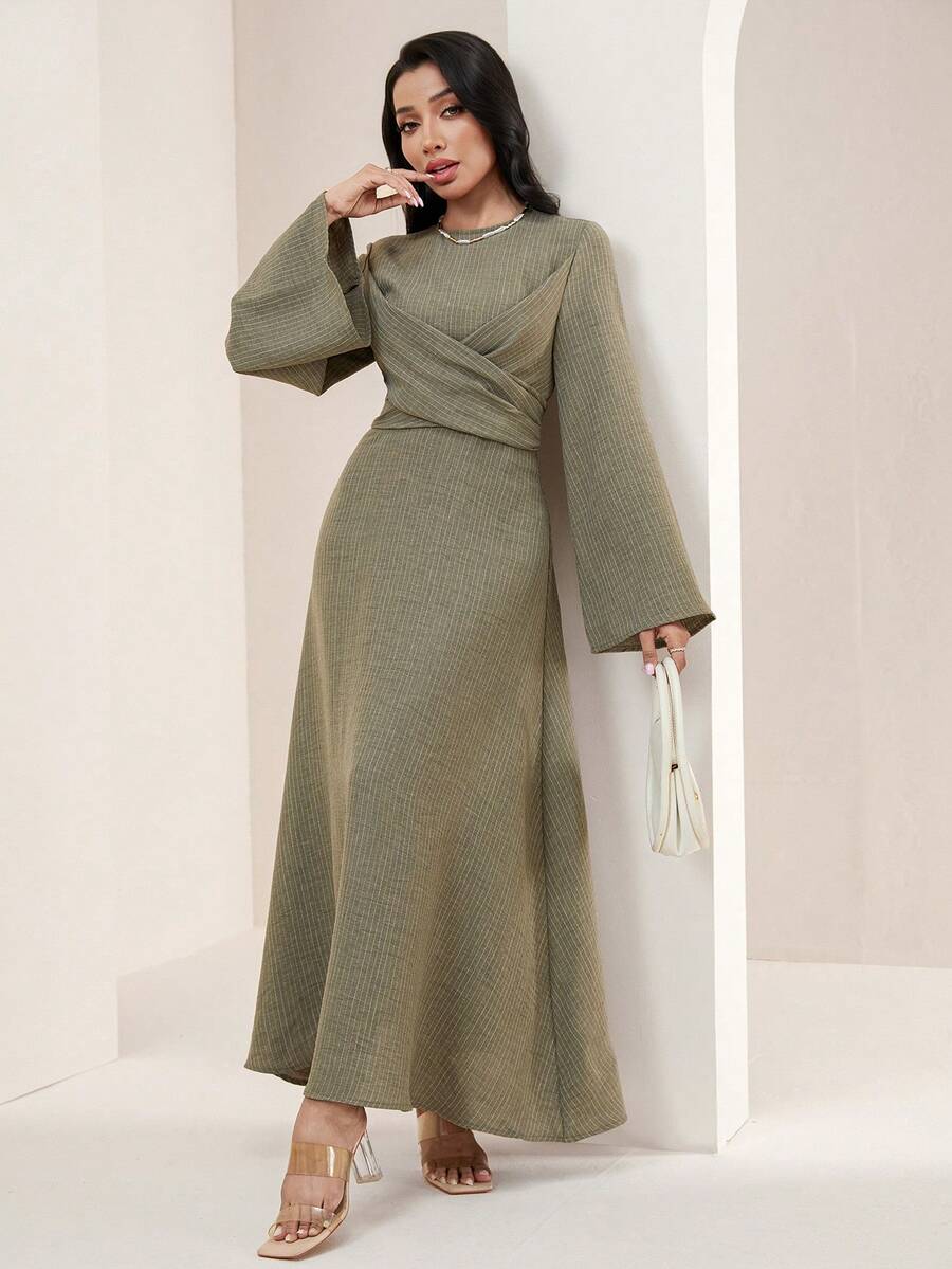 Veilorie New Design Wrap Tie Waist Casual Striped Dress, Versatile For Daily Wear And Vacation