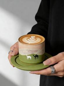 一套骆驼图案陶瓷茶杯碟，渐变色咖啡杯，80毫升浓缩咖啡杯。非常适合下午茶、家庭聚会，也适用于卧室、客厅、书房或咖啡馆等多种场所。 - 彩色 - 查看 8