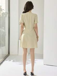 Heiryn Women's Elegant Commuter Contrast Trim Waist Sheath Dress - Apricot - View 2