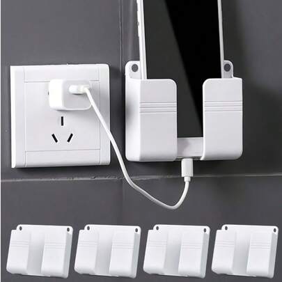 4 chiếc hộp đựng điện thoại treo tường bằng nhựa màu trắng có lỗ sạc, giá đỡ điều khiển từ xa, kệ treo tường giúp tiết kiệm không gian cho nhà cửa, văn phòng, nhà bếp, giúp sắp xếp đồ đạc gọn gàng, là vật dụng cần thiết.