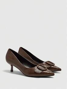 CUCCOO BIZCHIC Women's Pointed Toe Buckle Design Fashionable Elegant High Heels Valentine's Day Spring Shoes - Coffee Brown - View 7