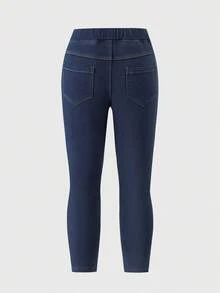 Jeans de niña, forro térmico azul, ajuste slim, versátil para todo uso, otoño/invierno - Azul lavado oscuro - Ver 2