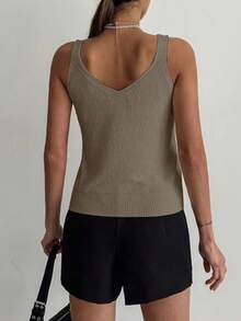 EMERY ROSE Women's Elegant Rhinestone Embellished White Camisole Knit Top Sparkle Top Rhinestone Top Bling Top - Camel - View 3