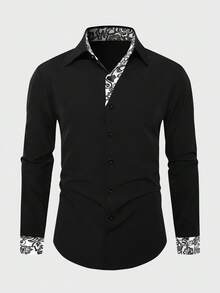 Manfinity Mode Herren Blume Muster Patchwork Langarm Einreiher Lässig Hemd