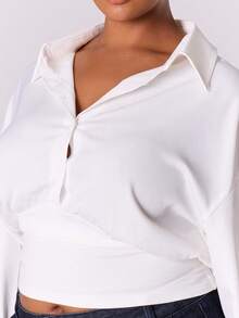 MUSERA Plus Drop Shoulder Crop Shirt - White - View 6