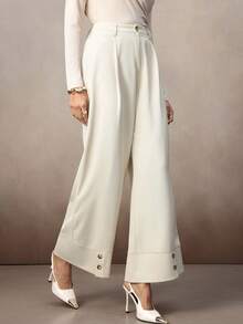 Modelyn Women's Elegant Wide Leg Loose Fit Long Straight Pants, Basic Daily Trousers - Khaki - View 4