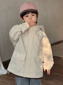 DAZY 男童纯色落肩长袖拉链连帽休闲风衣